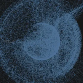 atomic valley: una esfera formada por líneas azules de partículas
