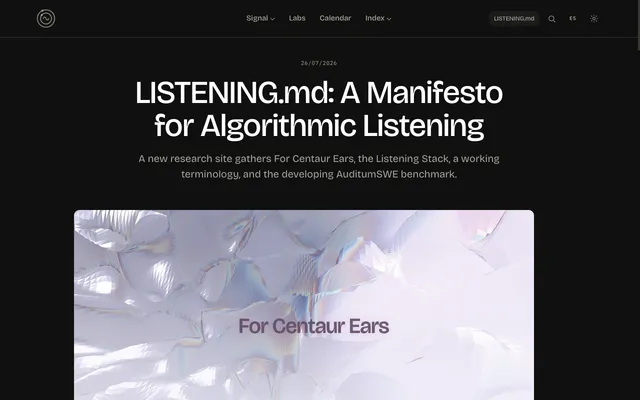 Entrada de Sonic Field titulada LISTENING.md: A Manifesto for Algorithmic Listening