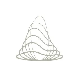 Logotipo del sello Éter: figura en forma de campana hecha de líneas concéntricas finas sobre blanco
