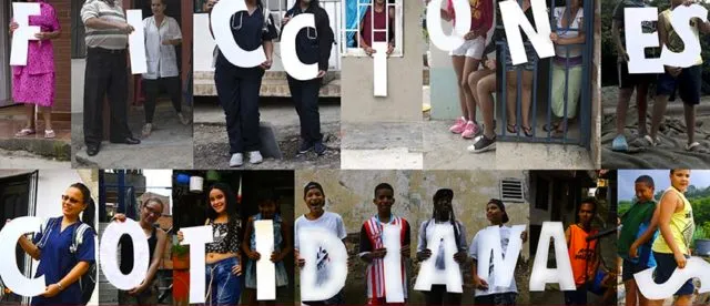 Ficciones cotidianas: letras cortadas sobre retratos de los participantes