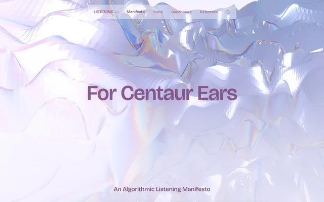 Título For Centaur Ears sobre un fondo lavanda pálido con formas facetadas