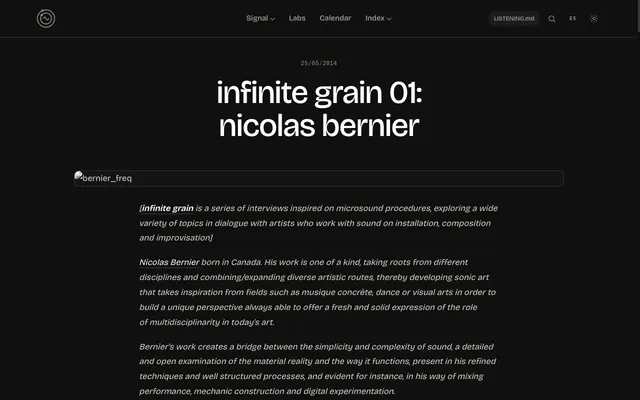 Página de Sonic Field para infinite grain 01: nicolas bernier