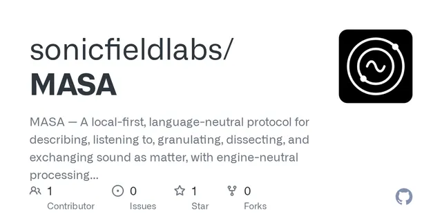 La ficha del repositorio MASA en GitHub, con su descripción y la marca de Sonic Field Labs
